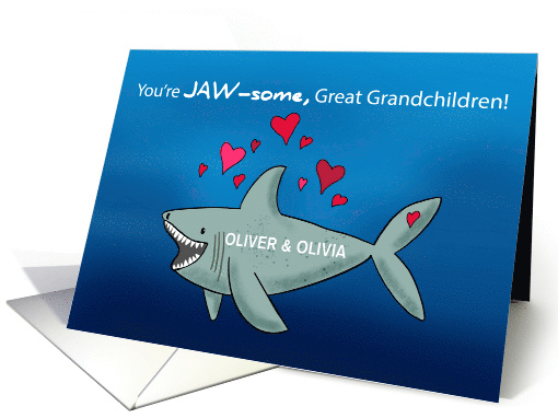 Great Grandchildren Custom Name Valentines Day Shark card (1896418)