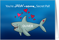 Secret Pal Custom Name Valentines Day Shark card