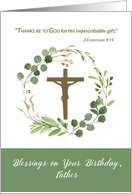Priest Birthday Thanks be To God Greenery Wreath Around Crucifix card