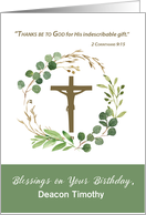 Deacon Custom Name Birthday Greenery Wreath Around Crucifix card