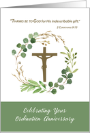Ordination Anniversary Greenery Wreath Around Crucifix card