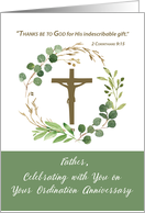 Priest Ordination Anniversary Greenery Wreath Around Crucifix card
