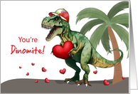 Valentine Dinosaur with Hat and Hearts card