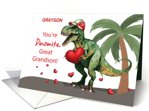 Great Grandson Custom Name Valentine Dinosaur card (1897144)