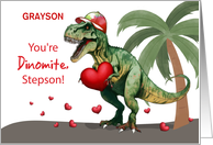 Stepson Custom Name Valentine Dinosaur card