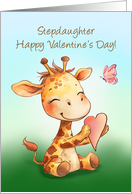 Stepdaughter Valentine Cute Happy Giraffe with Heart card