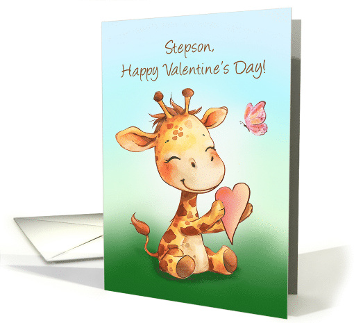 Stepson Valentine Cute Happy Giraffe with Heart card (1898202)