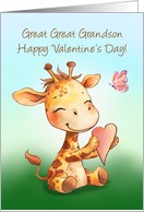 Great Great Grandson Valentine Cute Happy Giraffe with Heart card