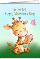 Secret Pal Valentine Cute Happy Giraffe with Heart card