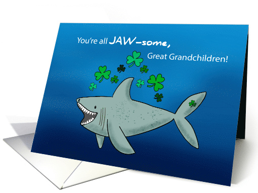 Great Grandchildren St Patricks Day Shark With Shamrocks card