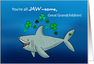 Great Grandchildren St Patricks Day Shark With Shamrocks card