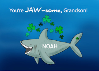 Grandson Custom Name St Patricks Day Shark With Shamrocks