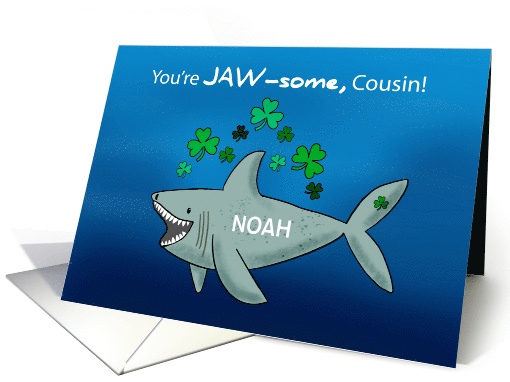 Cousin Custom Name St Patricks Day Shark With Shamrocks card (1899088)