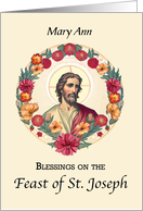 St Joseph Day Custom Name Blessings in Wreath of Flowers card