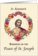 St Joseph Day Nun Custom Name Blessings in Wreath of Flowers card