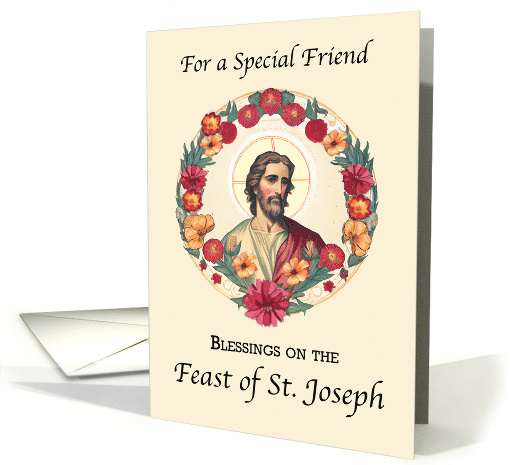 Friend St Joseph Day Custom Name Blessings Wreath of Flowers card