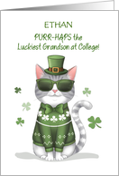Grandson At College Custom Name Funny Cat St Patricks Day card