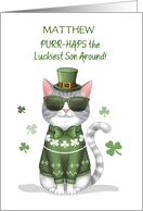 Son Custom Name Funny Cat Wearing Sunglasses St Patricks Day card