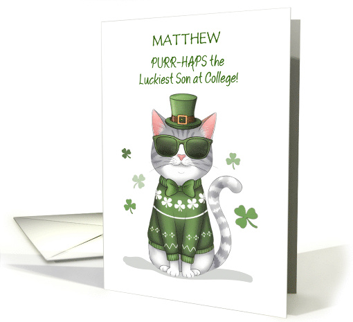 Son at College Custom Name Funny Cat St Patricks Day card (1900482)