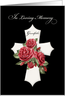 Grandfather Religious Sympathy Cross with Red Roses on Black card