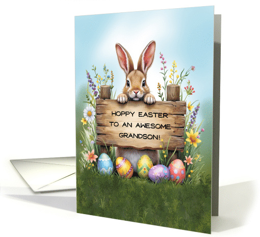 Awesome Grandson Bunny in Grass With Easter Eggs card (1901294)