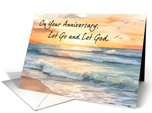 Let Go Let God Recovery Anniversary Ocean Sunset card (1901306)