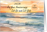 Let Go God Recovery Custom Name Custom Year Anniversary Ocean Sunset card