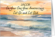 Let Go Let God Recovery One Year Custom Name Anniversary Ocean Sunset card