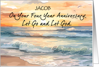 Let Go Let God Recovery Four Year Custom Name Anniversary Ocean Sunset card