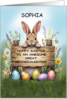 Great Granddaughter Custom Name Bunny in Grass With Easter Eggs card