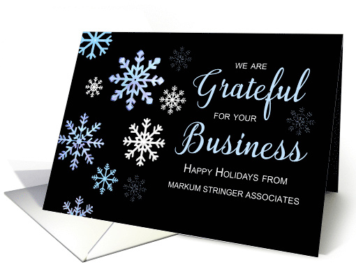 Custom Name Business Appreciation Holiday Snowflakes on Black card