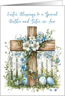 Brother and Sister in Law Easter Cross White Fence Soft Blue Flowers card