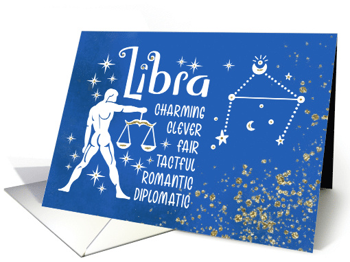 Zodiac Libra Birthday With Sign Constellation and Traits card