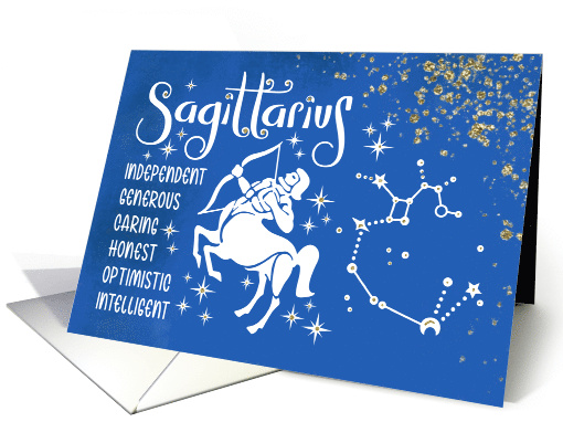 Zodiac Sagittarius Birthday With Sign Constellation and Traits card