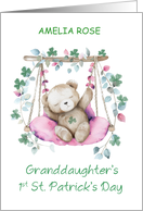 Granddaughter Custom Name First St Patricks Day Bear on Pink Swing card