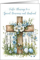 Deaconess and Husband Easter Blessings Cross Blue Flowers card