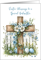 Godmother Easter Cross White Fence Soft Blue Flowers card