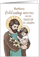 Feast of St Joseph Custom Name With Jesus and Lilies card