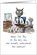 Thanks To Accountant on Tax Day Funny Cat at Desk card