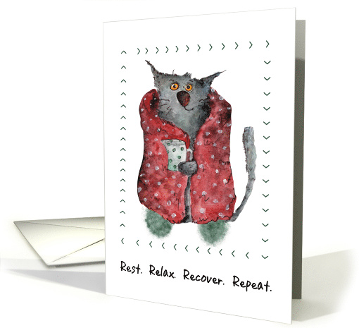 Get Well Wishes Whimsical Cozy Cat Watercolor Illustration card