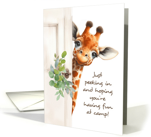Daughter At Camp Thinking of You Giraffe Peeking Around Door card