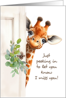 I Miss you Giraffe Peeking Around Door card