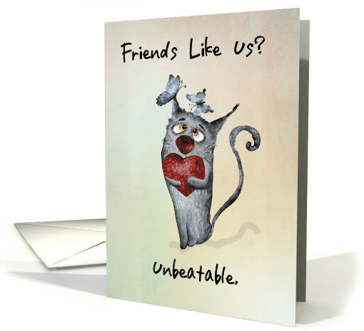Friendship Anniversary Whimsical Cat with Butterflies and Heart card