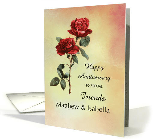 Friends Custom Names Wedding Anniversary Red Roses card (1906436)