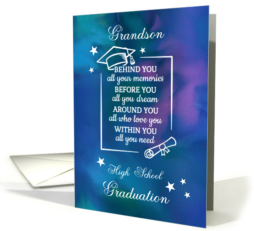 Grandson High School Graduation Quote Watercolor Background card