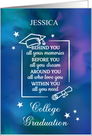 Custom Name College Graduation Quote on Blue Watercolor card