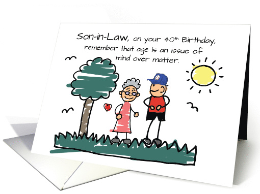 Son in Law 40th Birthday Humorous Stick Figures card (1907504)