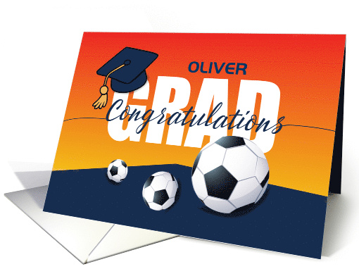 Custom Name Graduation Soccer Congratulations Athlete Grad Cap card