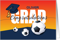 Custom Name Graduation Soccer Congratulations Athlete Grad Cap card