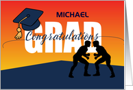 Custom Name Graduation Wrestling Athlete Congratulations Grad Cap card